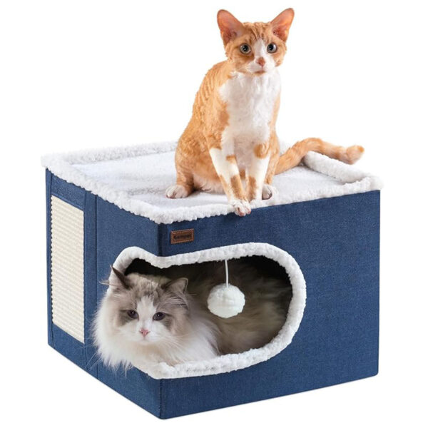 Foldable cat bed double-layer pet bed with cat scratch board villa - Image 2