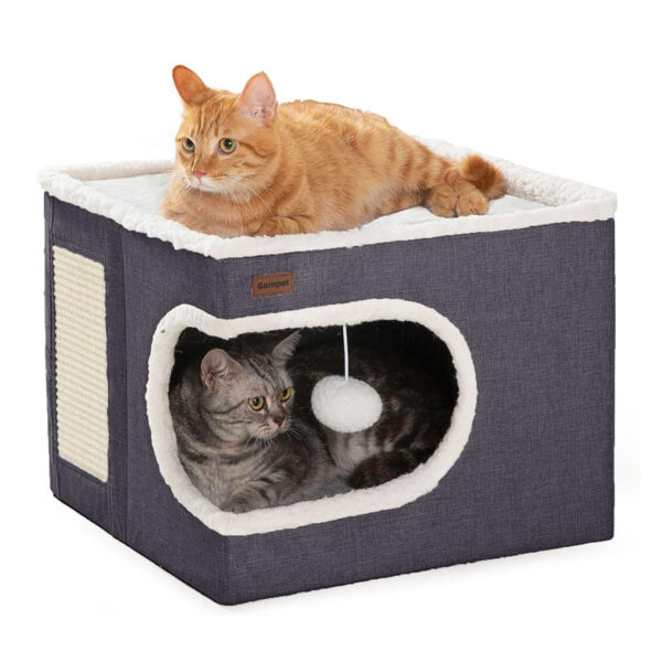 Foldable cat bed double-layer pet bed with cat scratch board villa - Image 3