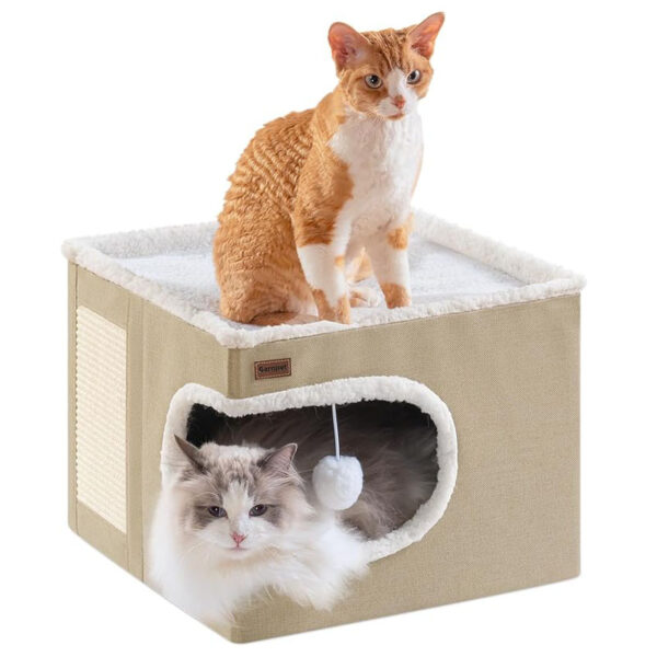 Foldable cat bed double-layer pet bed with cat scratch board villa - Image 5