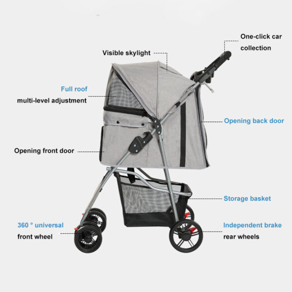 Pet Carrier Stroller Lightweight High Landscape Dog Cat Stroller - Image 3