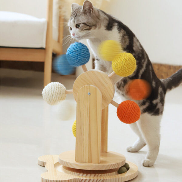 Wood Cat Scratcher Self Fun Cat Toy Sisal Ball With Catnip - Image 5