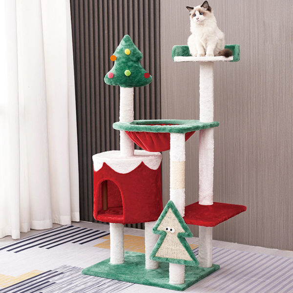 Christmas Tree Shape Cat Tree Pet Cat Scratching Post Tower - Image 4