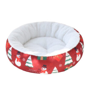Christmas Plush Circular Dog Bed Calming Warm Winter Pet Beds