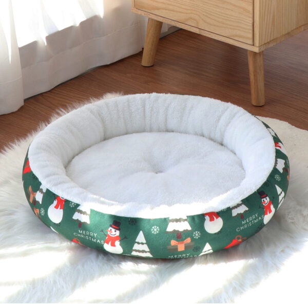 Christmas Plush Circular Dog Bed Calming Warm Winter Pet Beds - Image 2