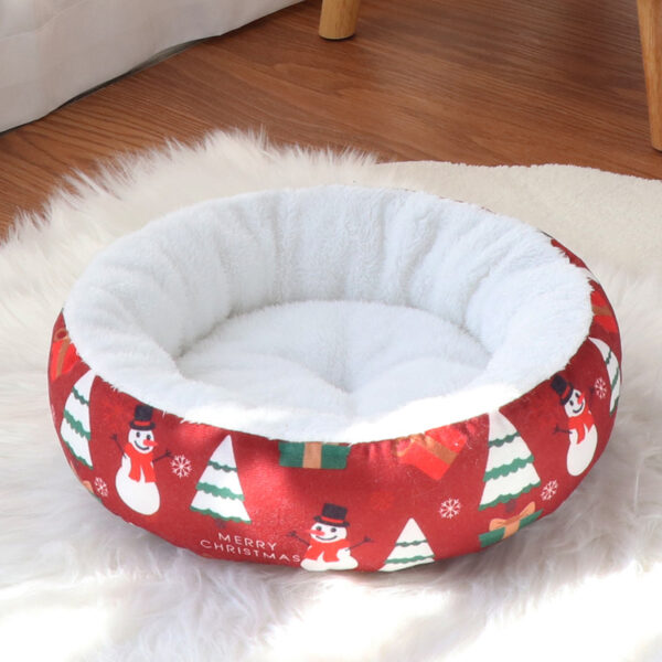 Christmas Plush Circular Dog Bed Calming Warm Winter Pet Beds - Image 3