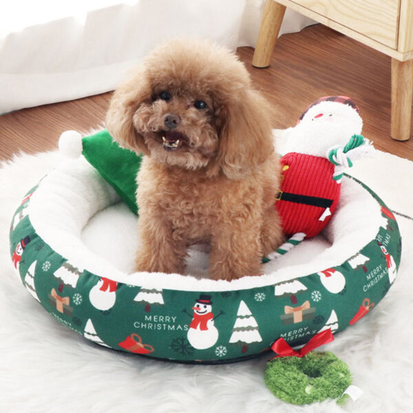 Christmas Plush Circular Dog Bed Calming Warm Winter Pet Beds - Image 4
