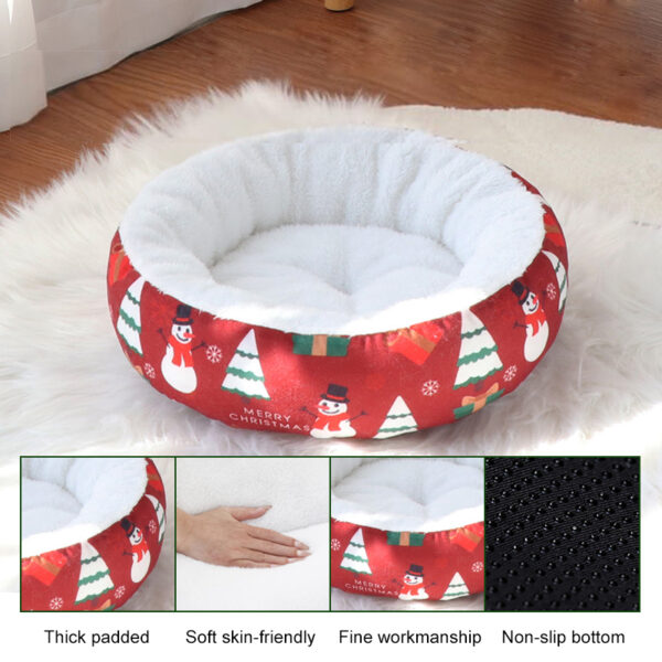 Christmas Plush Circular Dog Bed Calming Warm Winter Pet Beds - Image 6