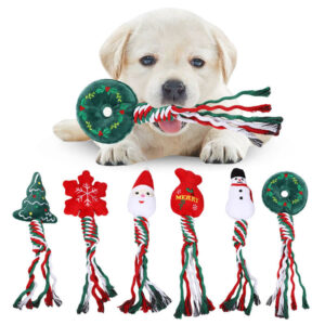 Christmas Dog Chew Toys Grinding Teeth Cleaning Rope Cotton Rope