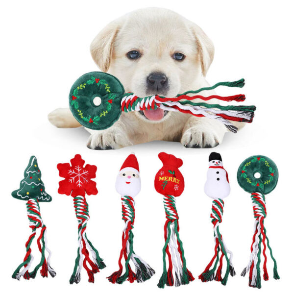Christmas Dog Chew Toys Grinding Teeth Cleaning Rope Cotton Rope