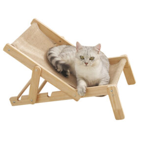 Foldable Wooden Cat Bed with Sisal Mat 2 in 1 Pets Cat Lounger Chair