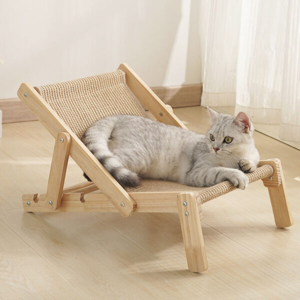 Foldable Wooden Cat Bed with Sisal Mat 2 in 1 Pets Cat Lounger Chair - Image 3