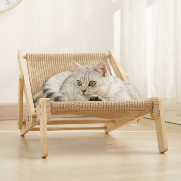 Foldable Wooden Cat Bed with Sisal Mat 2 in 1 Pets Cat Lounger Chair - Image 5