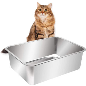 Large Stainless Steel Open Cat Litter Box with High Sides