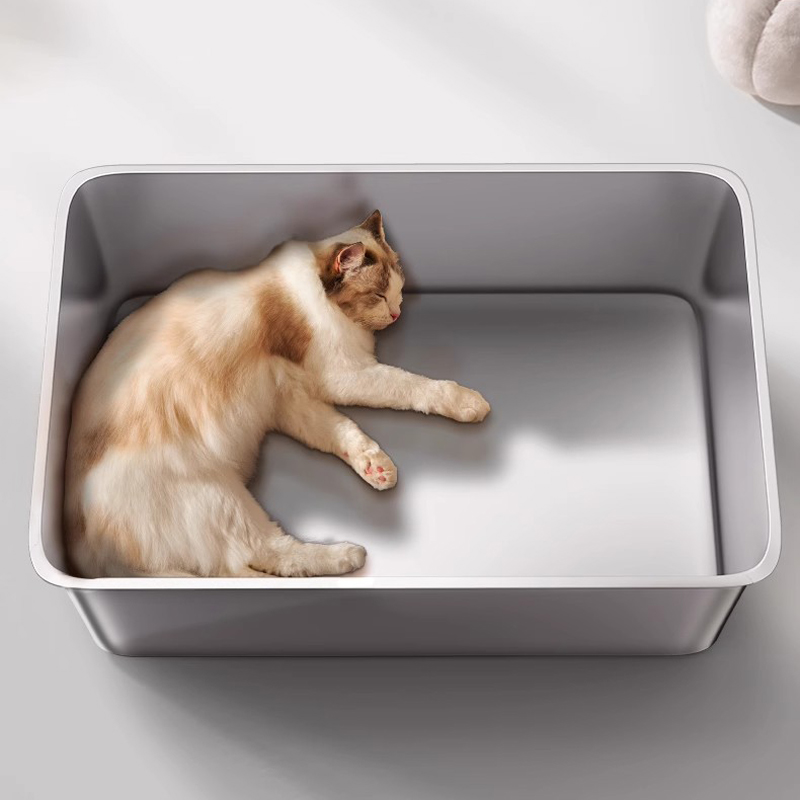 Large Stainless Steel Open Cat Litter Box with High Sides - Image 3