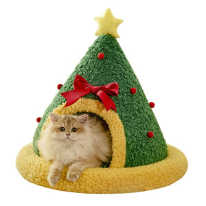Christmas Winter Semi-enclosed Pet Bed Warm Cat House