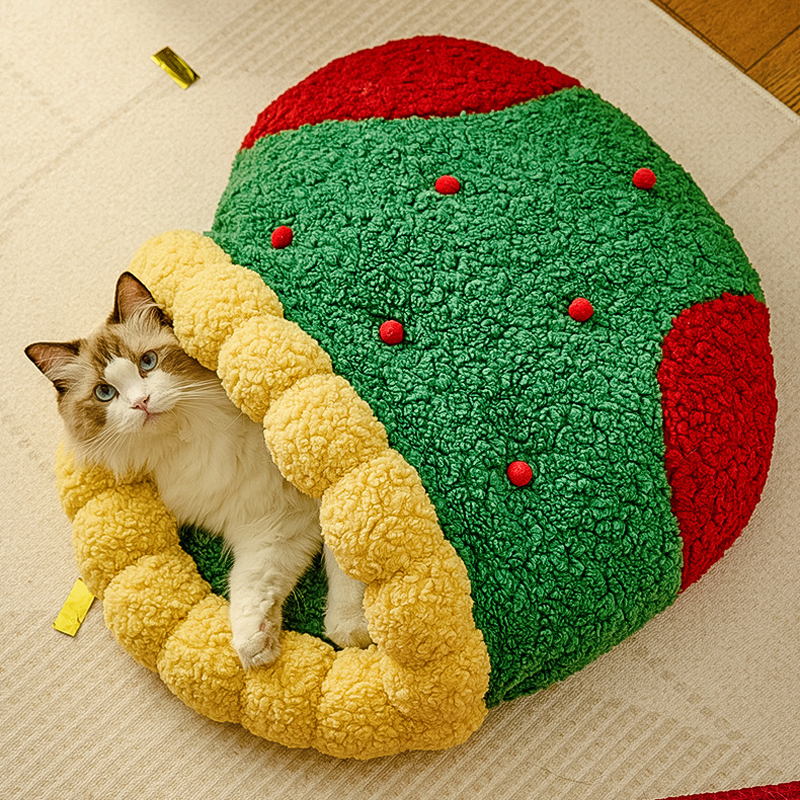 Christmas Winter Semi-enclosed Pet Bed Warm Cat House - Image 4