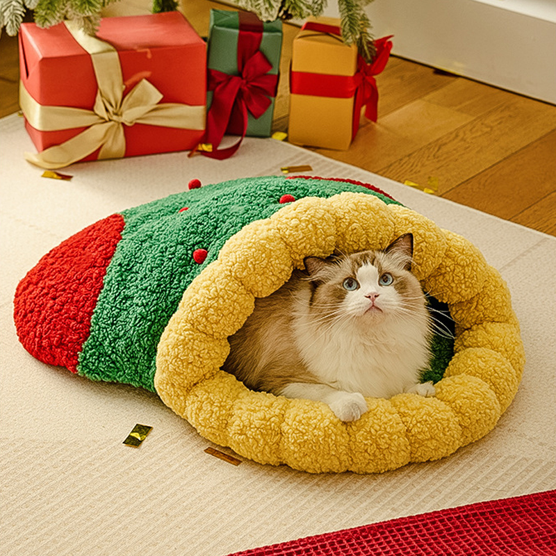 Christmas Winter Semi-enclosed Pet Bed Warm Cat House - Image 5